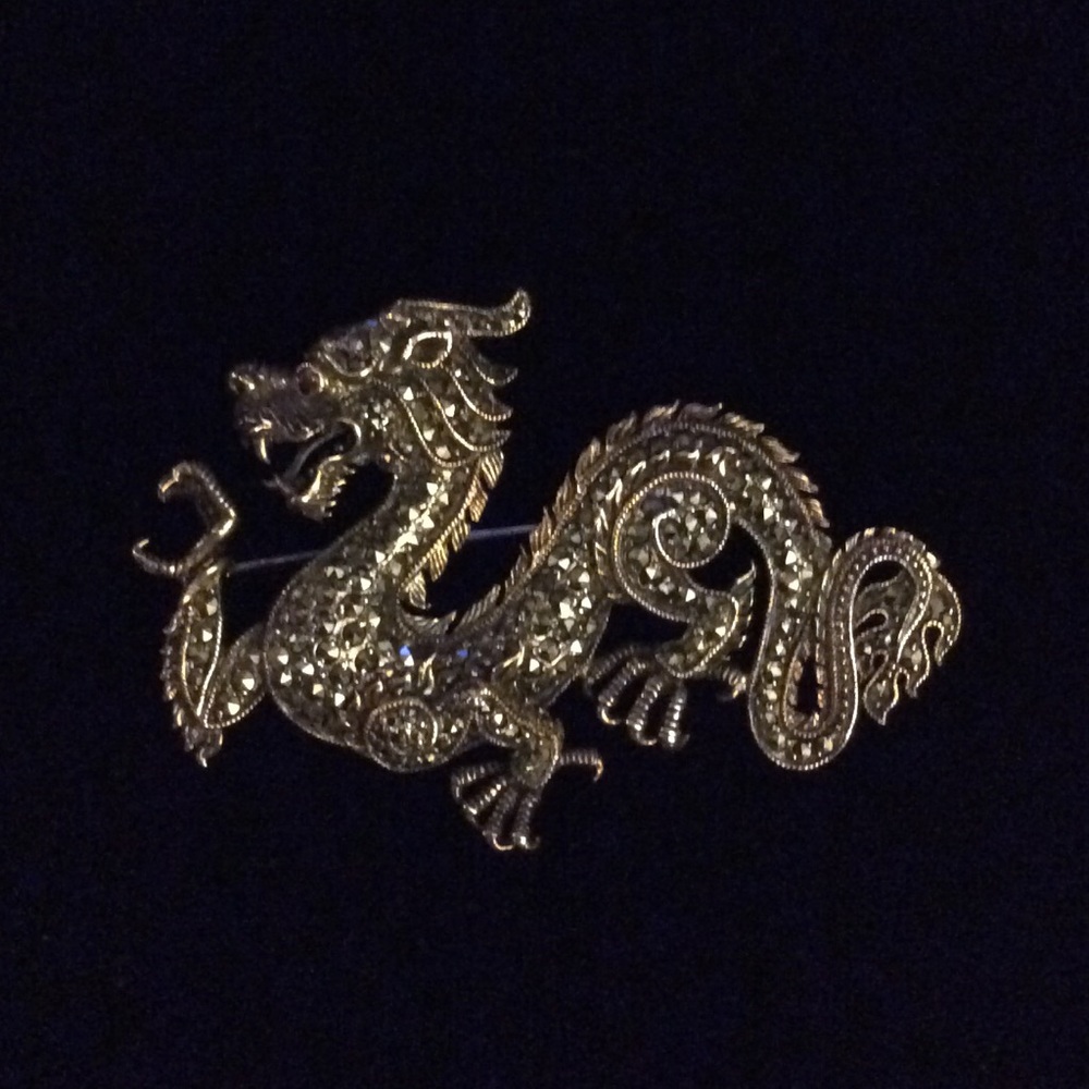 Sterling Silver and Marcasite Dragon Brooch